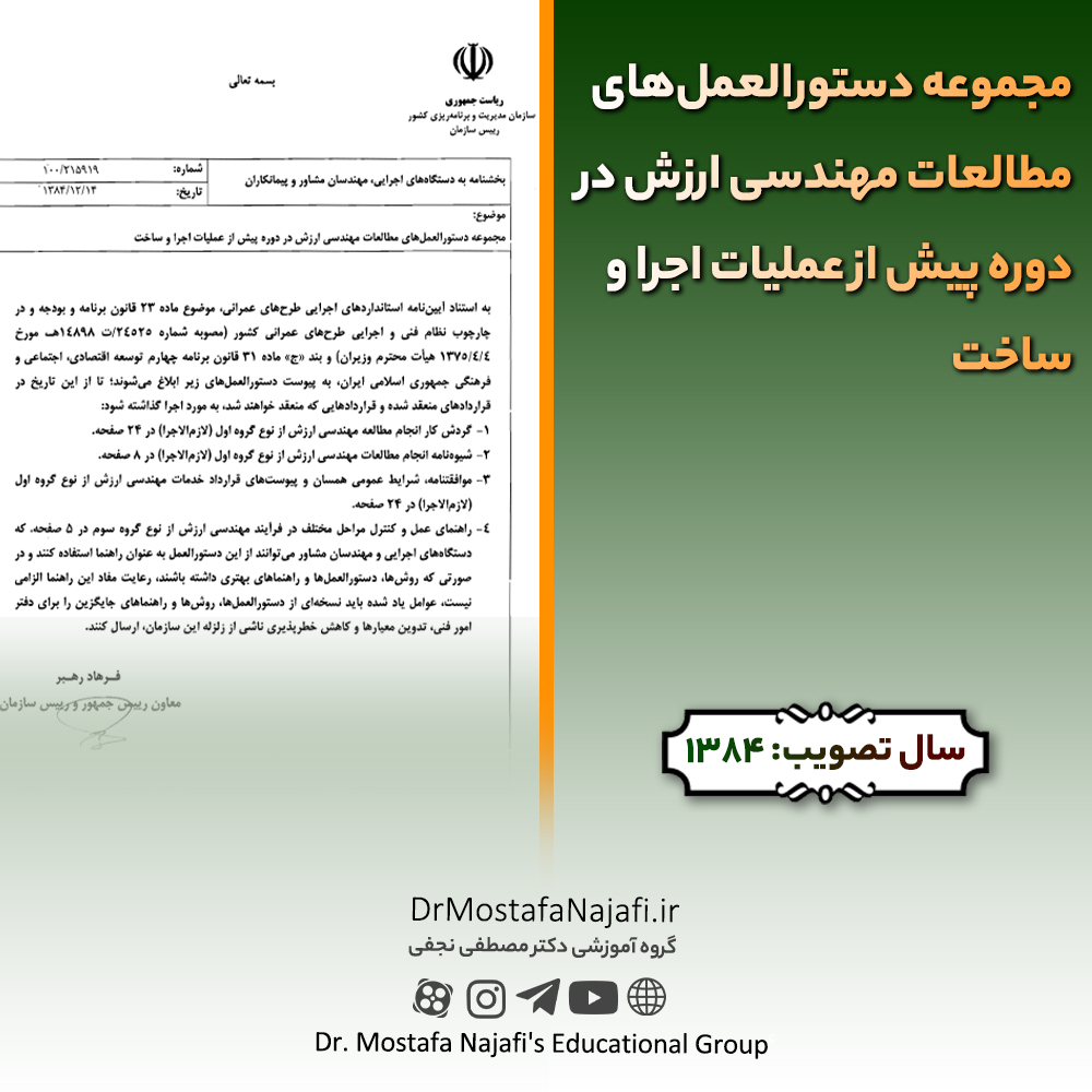 مجموعه دستورالعملهای مطالعات مهندسی ارزش در دوره پیش از عملیات اجرا و ساخت مجموعه دستورالعملهای مطالعات مهندسی ارزش در دوره پیش از عملیات اجرا و ساخت