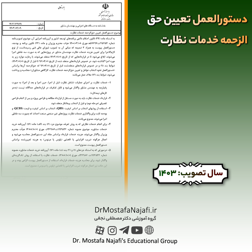 دستورالعمل تعیین حق الزحمه خدمات نظارت دستورالعمل تعيين حق الزحمه خدمات نظارت