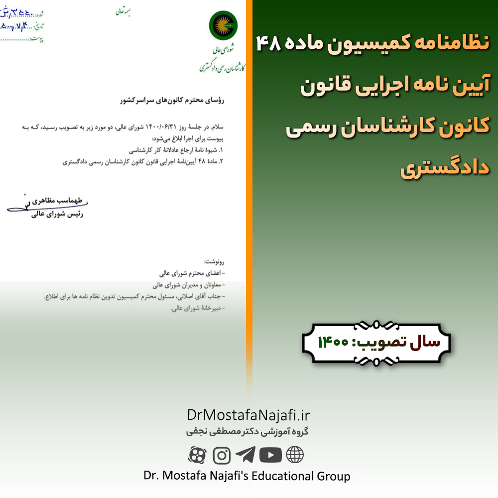 نظامنامه کمیسیون ماده ۴۸ آیین نامه اجرایی قانون کانون کارشناسان رسمی دادگستری نظامنامه کمیسیون ماده ۴۸ آیین نامه اجرایی قانون کانون کارشناسان رسمی دادگستری