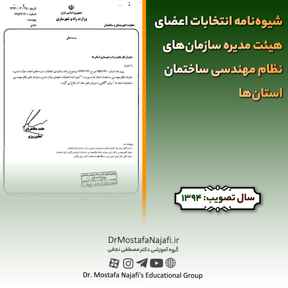 شیوه‌نامه انتخابات اعضای هیئت مدیره سازمان‌های نظام مهندسی ساختمان استان‌ها