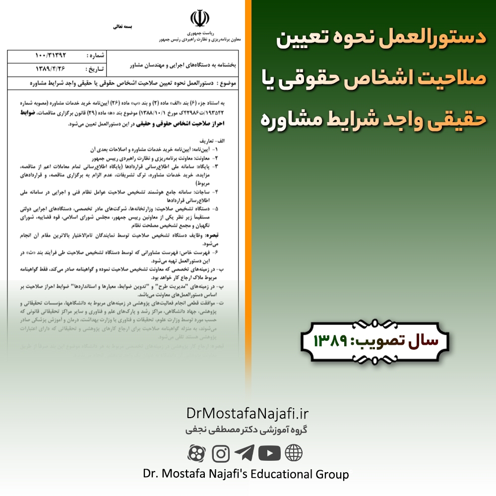 دستورالعمل نحوه تعیین صلاحیت اشخاص حقوقی یا حقیقی واجد شرایط مشاوره دستورالعمل نحوه تعیین صلاحیت اشخاص حقوقی یا حقیقی واجد شرایط مشاوره