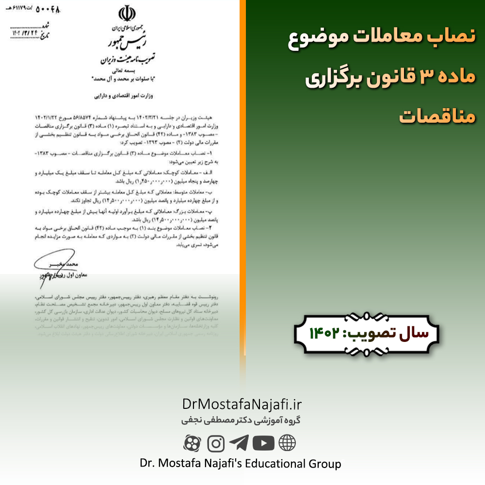 نصاب معاملات موضوع ماده ۳ قانون برگزاری مناقصات نصاب معاملات موضوع ماده ۳ قانون برگزاری مناقصات