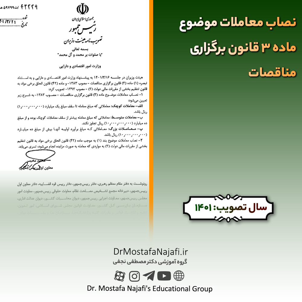 نصاب معاملات موضوع ماده ۳ قانون برگزاری مناقصات نصاب معاملات موضوع ماده ۳ قانون برگزاری مناقصات