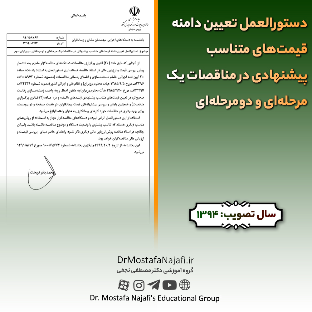 دستورالعمل تعیین دامنه قیمتهای متناسب پیشنهادی در مناقصات یک مرحلهای و دومرحلهای دستورالعمل تعيين دامنه قيمتهای متناسب پيشنهادی در مناقصات یک مرحلهای و دومرحلهای