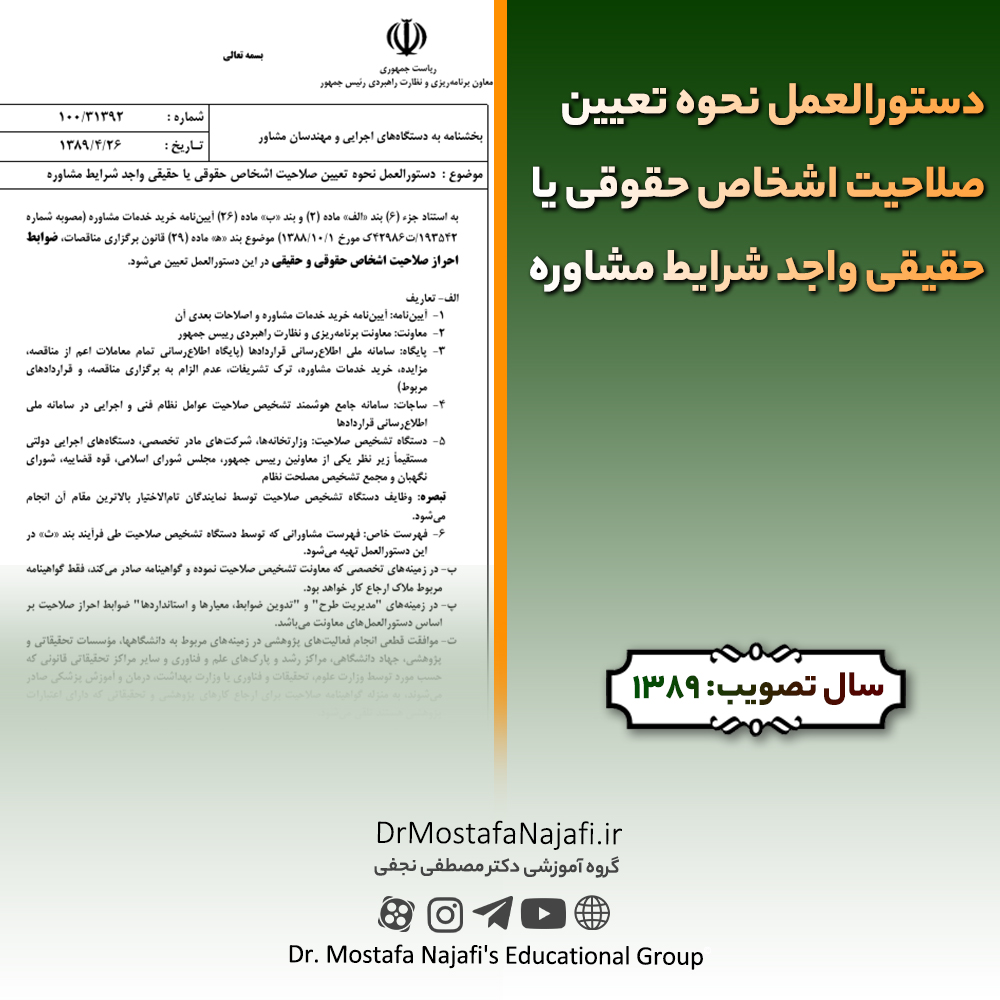 دستورالعمل نحوه تعیین صلاحیت اشخاص حقوقی یا حقیقی واجد شرایط مشاوره دستورالعمل نحوه تعیین صلاحیت اشخاص حقوقی یا حقیقی واجد شرایط مشاوره