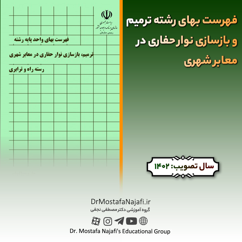فهرست بهای رشته ترمیم و بازسازی نوار حفاری در معابر شهری سال ۱۴۰2 فهرست بهای رشته ترميم و بازسازی نوار حفاری در معابر شهری سال ۱۴۰2