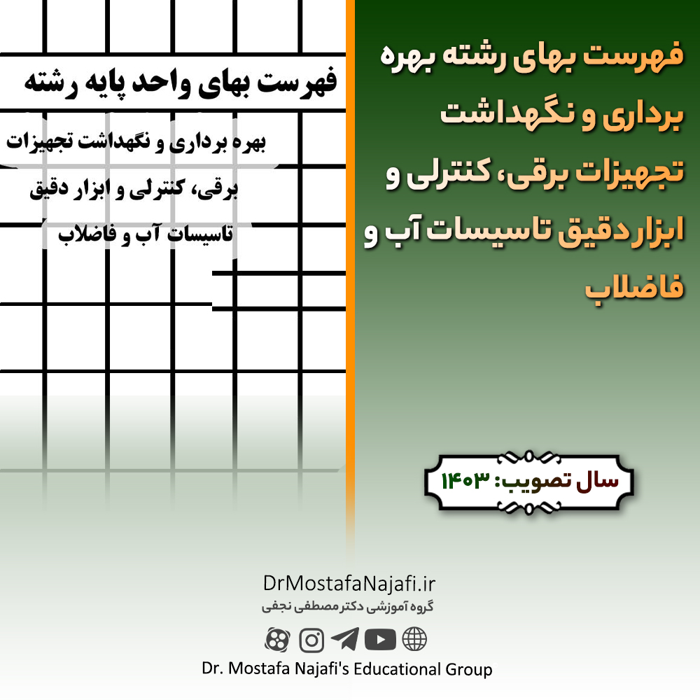 فهرست بهای رشته بهره برداری و نگهداشت تجهیزات برقی، کنترلی و ابزار دقیق تاسیسات آب و فاضلاب سال ۱۴۰3 فهرست بهای رشته بهره برداری و نگهداشت تجهيزات برقی، كنترلی و ابزار دقيق تاسيسات آب و فاضلاب سال ۱۴۰3