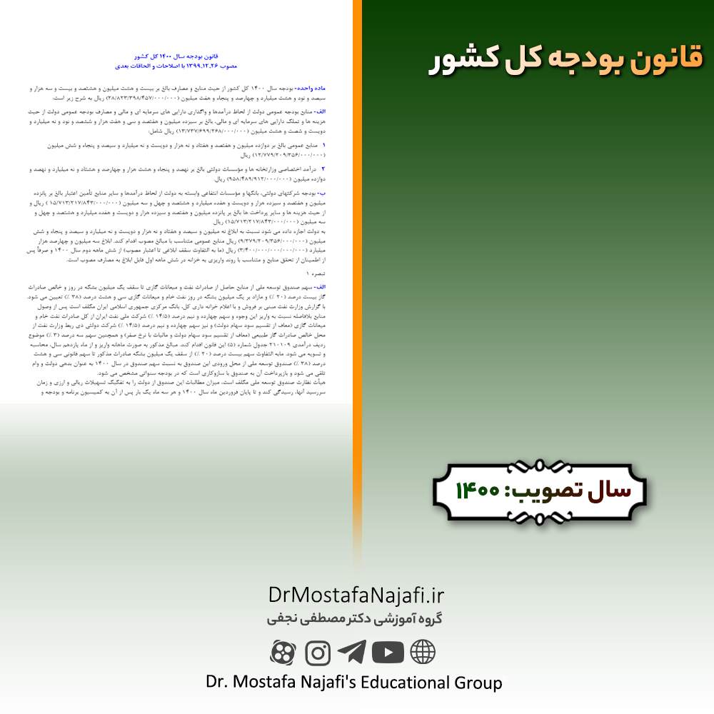 قانون بودجه سال 1400 کل کشور قانون بودجه سال 1400 کل کشور