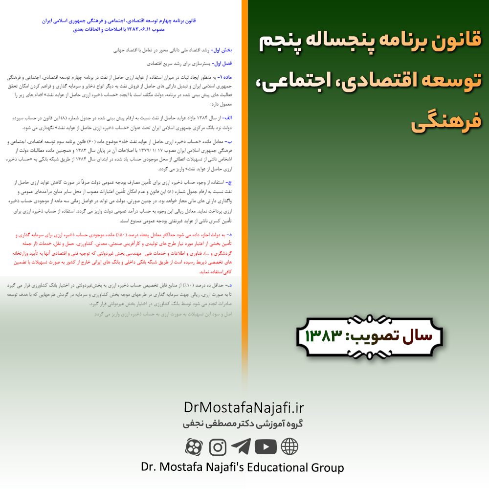 قانون برنامه پنجساله چهارم توسعه اقتصادی، اجتماعی، فرهنگی | مصوب سال 1383 قانون برنامه پنجساله چهارم توسعه اقتصادی، اجتماعی، فرهنگی | مصوب سال 1383