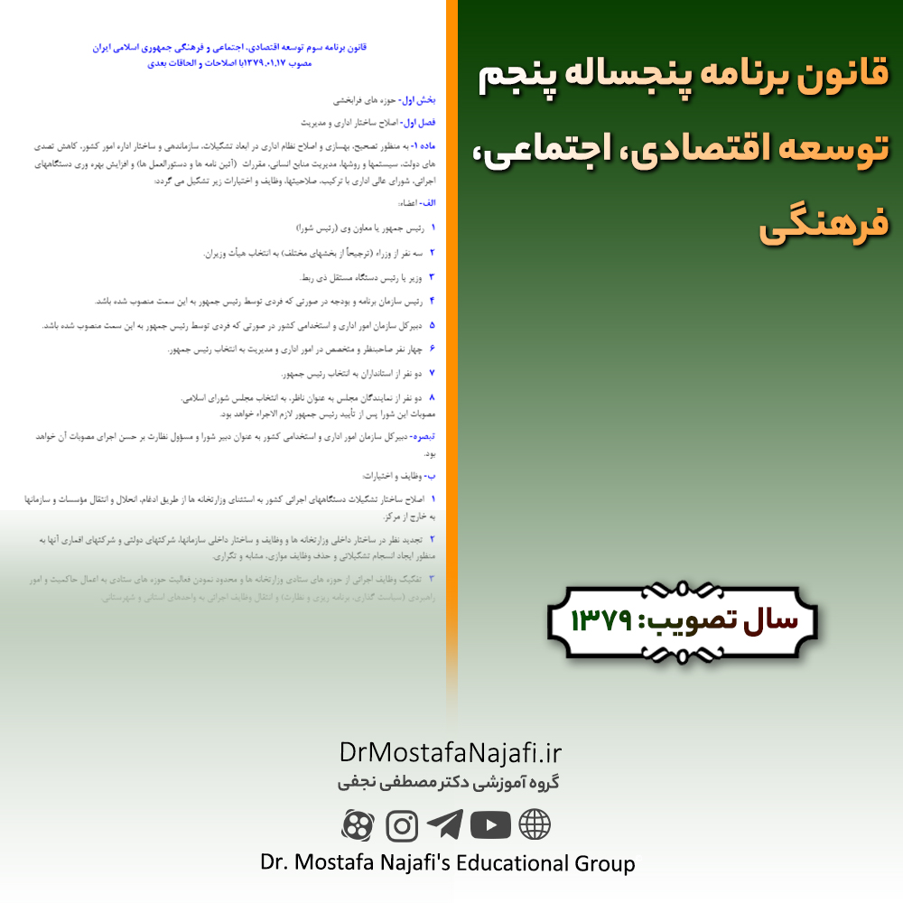قانون برنامه پنجساله سوم توسعه اقتصادی، اجتماعی، فرهنگی | مصوب سال 1379 قانون برنامه پنجساله سوم توسعه اقتصادی، اجتماعی، فرهنگی | مصوب سال 1379