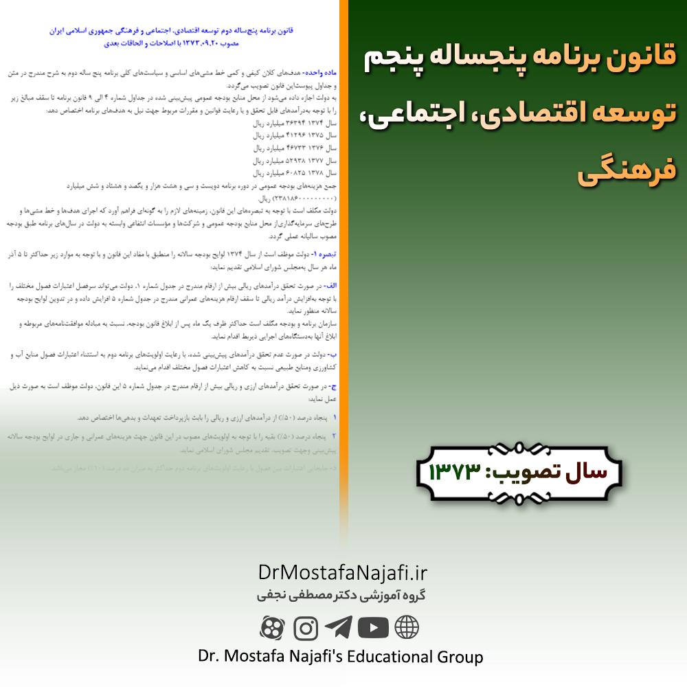 قانون برنامه پنجساله دوم توسعه اقتصادی، اجتماعی، فرهنگی | مصوب سال 1373 قانون برنامه پنجساله دوم توسعه اقتصادی، اجتماعی، فرهنگی | مصوب سال 1373