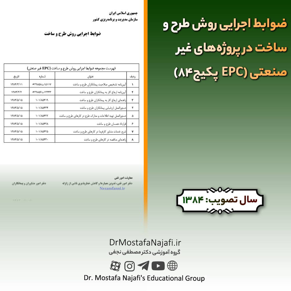 ضوابط اجرایی روش طرح و ساخت در پروژه‌های غیر صنعتی (EPC پکیج84) | مصوب سال 1384