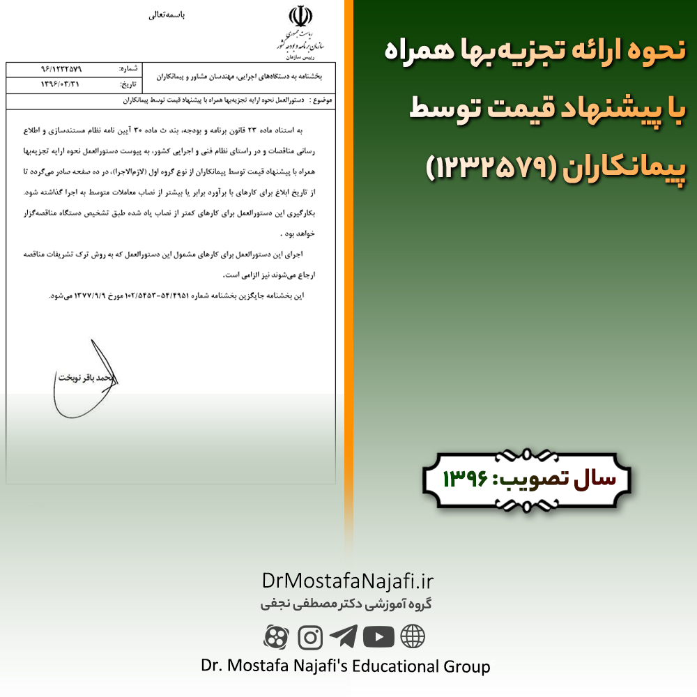 نحوه ارائه تجزیه‌بها همراه با پیشنهاد قیمت توسط پیمانکاران (1232579) | مصوب سال 1396