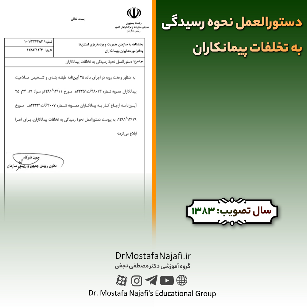 دستورالعمل نحوه رسیدگی به تخلفات پیمانکاران | مصوب سال 1383