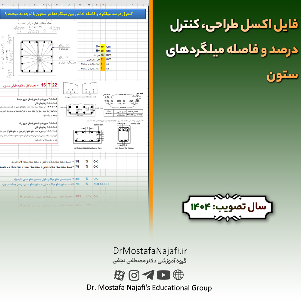فایل اکسل طراحی، کنترل درصد و فاصله میلگردهای ستون فایل اکسل طراحی، کنترل درصد و فاصله میلگردهای ستون