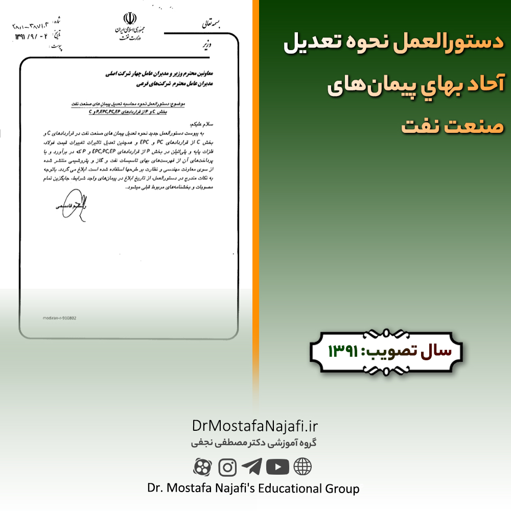 دستورالعمل نحوه تعدیل آحاد بهای پیمانهای صنعت نفت | مصوب سال 1391 دستورالعمل نحوه تعديل آحاد بهاي پيمانهای صنعت نفت | مصوب سال 1391