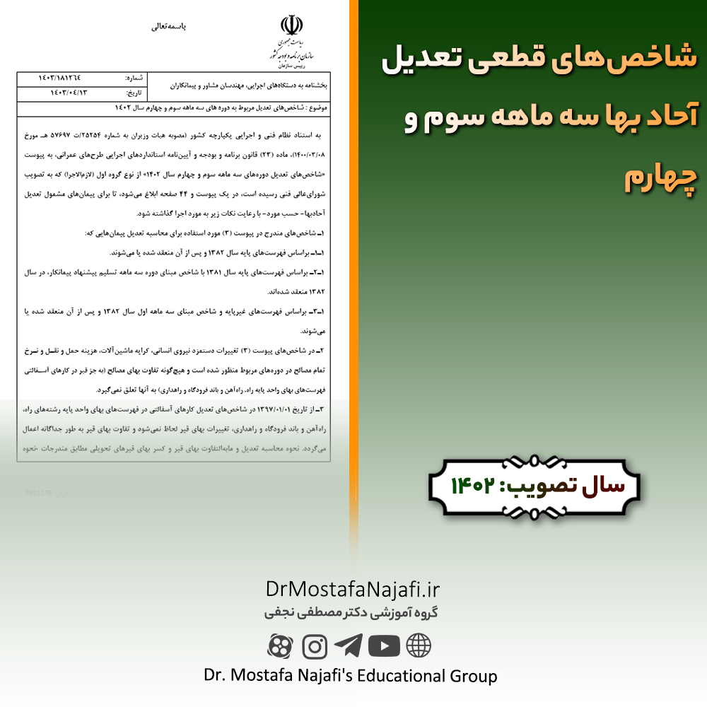 شاخص‌های قطعی تعديل آحاد بها سه ماهه سوم و چهارم سال 1402